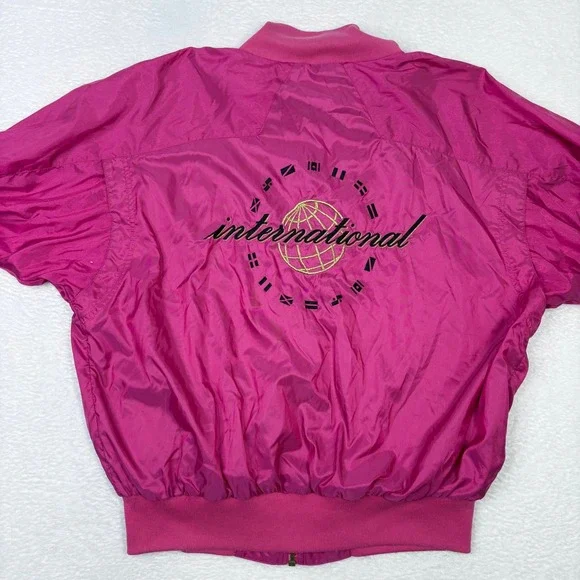Vintage Nike International Windbreaker Jacket Pink Gold Embroidered Logo Track